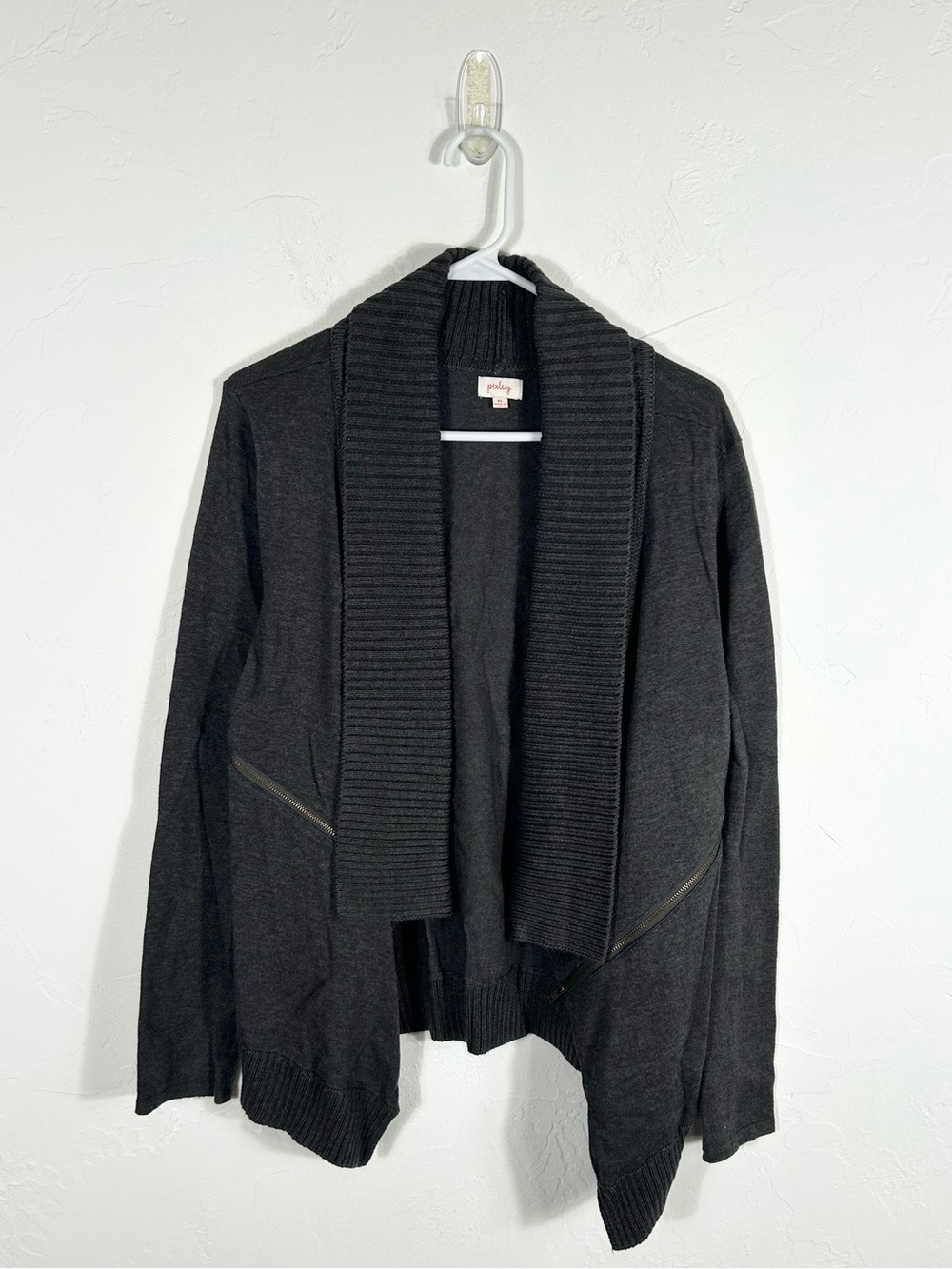 Pixley Lacie Charcoal Gray Ribbed Open Front Zipper Detail Cardigan Sweater XL